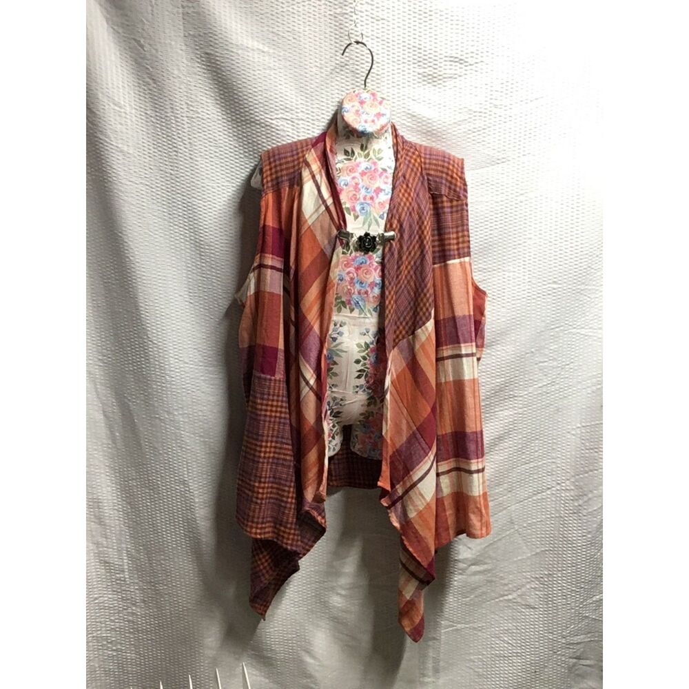 Cato Women’s Mixed Plaid Vest Duster – Orange & Purple – Size 18/20W